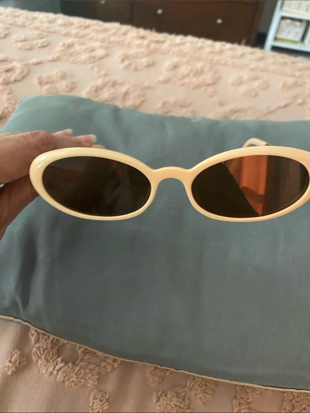 Peach Oval Sunglasses with Protective Sleeve